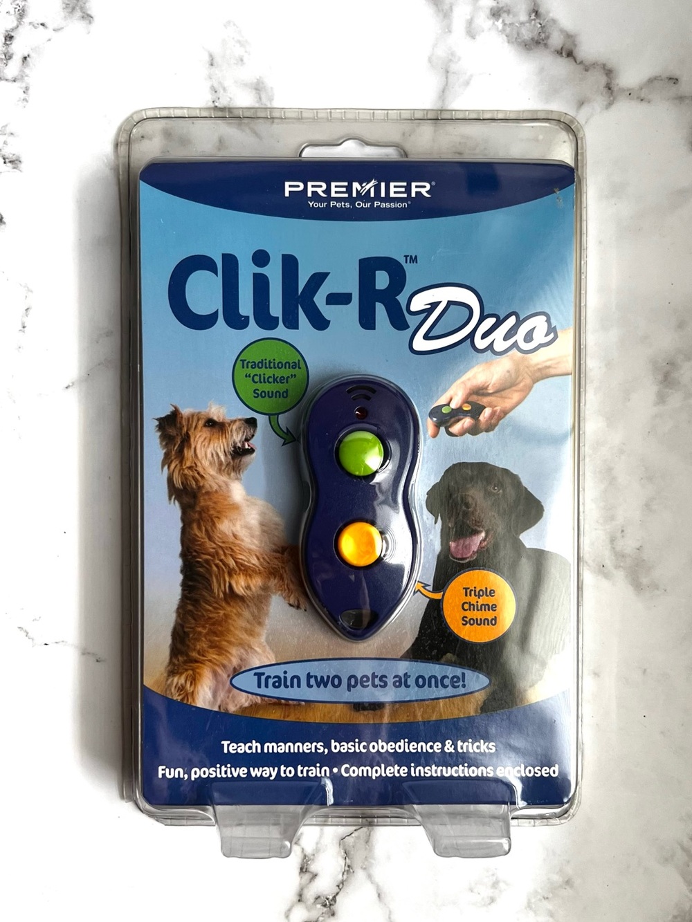 Premier Clik-R Duo Blue Training Clicker with Green and Yellow Triggers